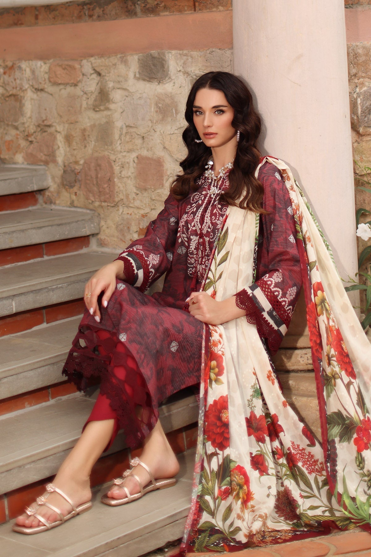 Nureh | Signature Prints 26 | SP-208-Brand:Nureh-Type:Ladies Clothes-Maroon-Lawn-House of Maryam- Buy in UK, USA