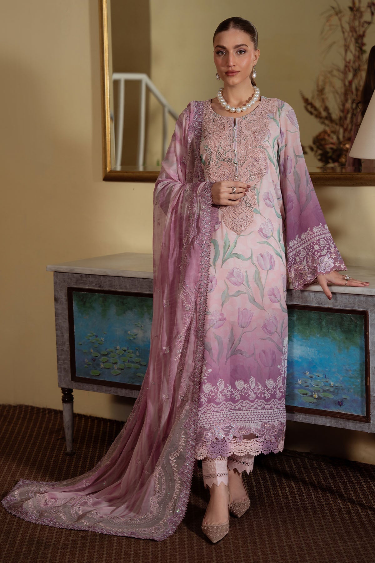 Nureh | Swiss Lawn | NS-159-Brand:Nureh-Type:Ladies Clothes-Soft Pink-SWISS LAWN-House of Maryam- Buy in UK, USA