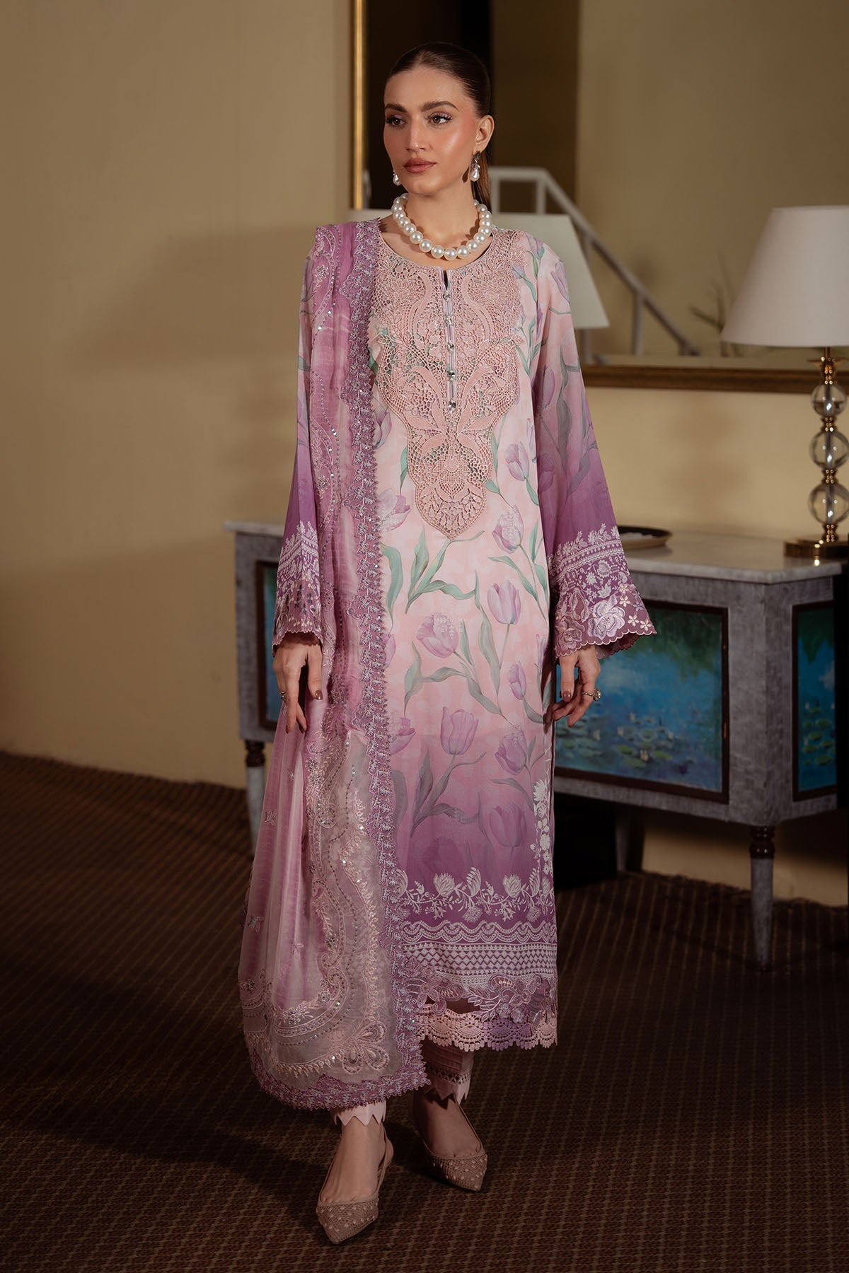 Nureh | Swiss Lawn | NS-159-Brand:Nureh-Type:Ladies Clothes-Soft Pink-SWISS LAWN-House of Maryam- Buy in UK, USA