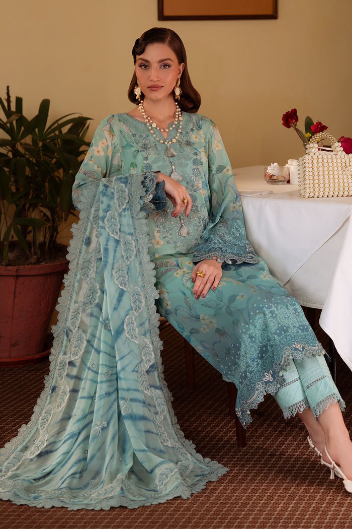 Nureh | Swiss Lawn | NS-160-Brand:Nureh-Type:Ladies Clothes-Ice Blue-Lawn-House of Maryam- Buy in UK, USA