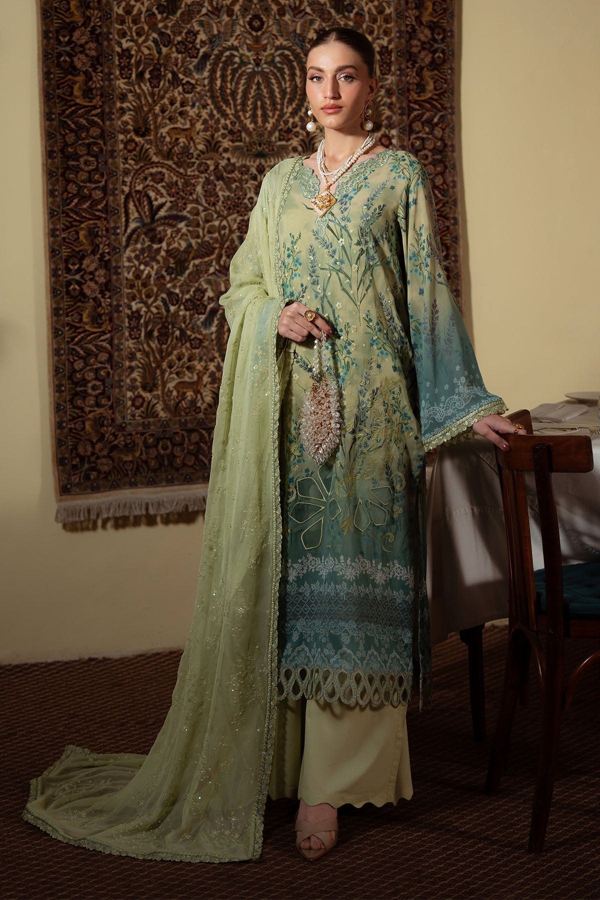 Nureh | Swiss Lawn | NS-161-Brand:Nureh-Type:Ladies Clothes-Mint-SWISS LAWN-House of Maryam- Buy in UK, USA