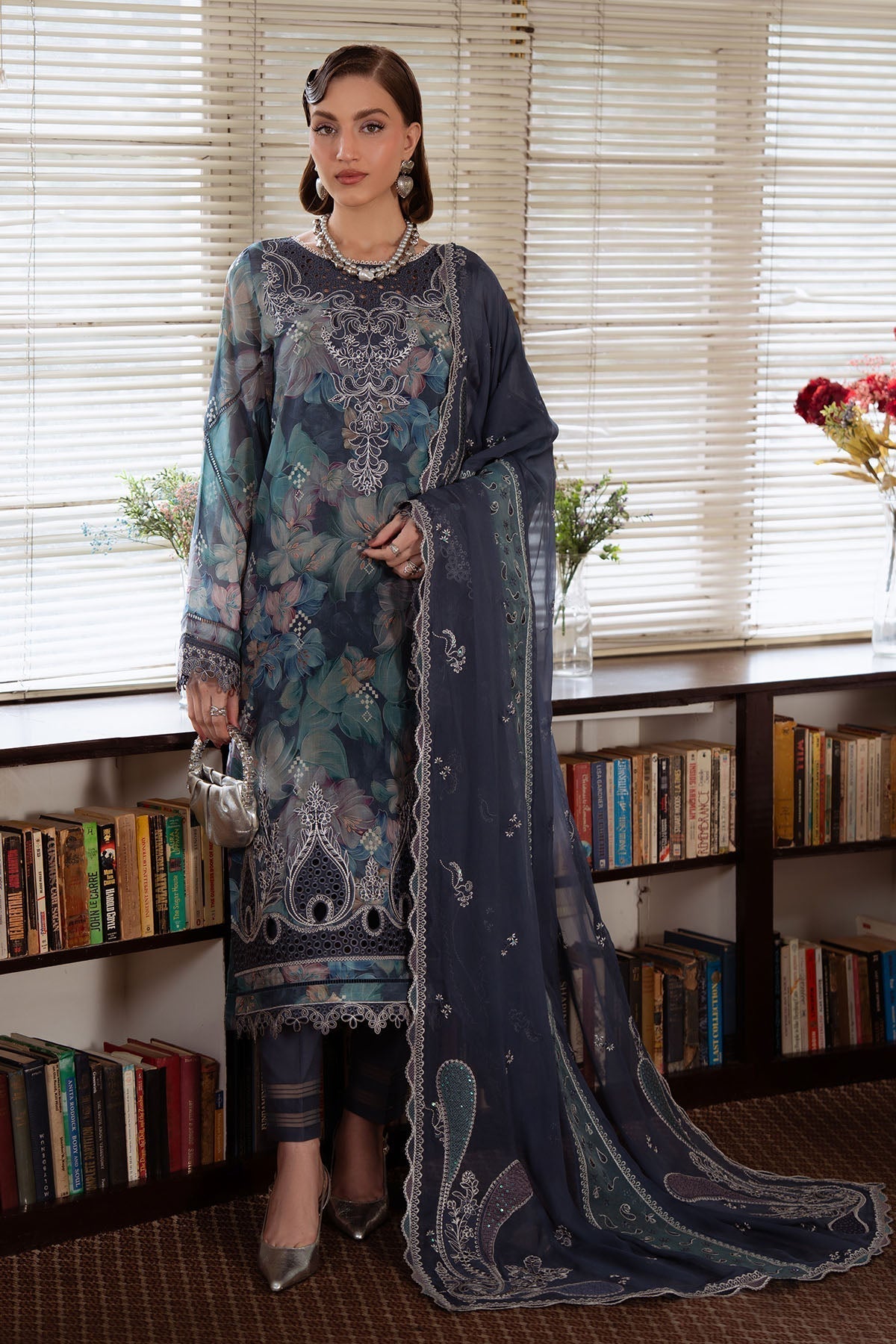 Nureh | Swiss Lawn | NS-162-Brand:Nureh-Type:Ladies Clothes-Gray-Lawn-House of Maryam- Buy in UK, USA