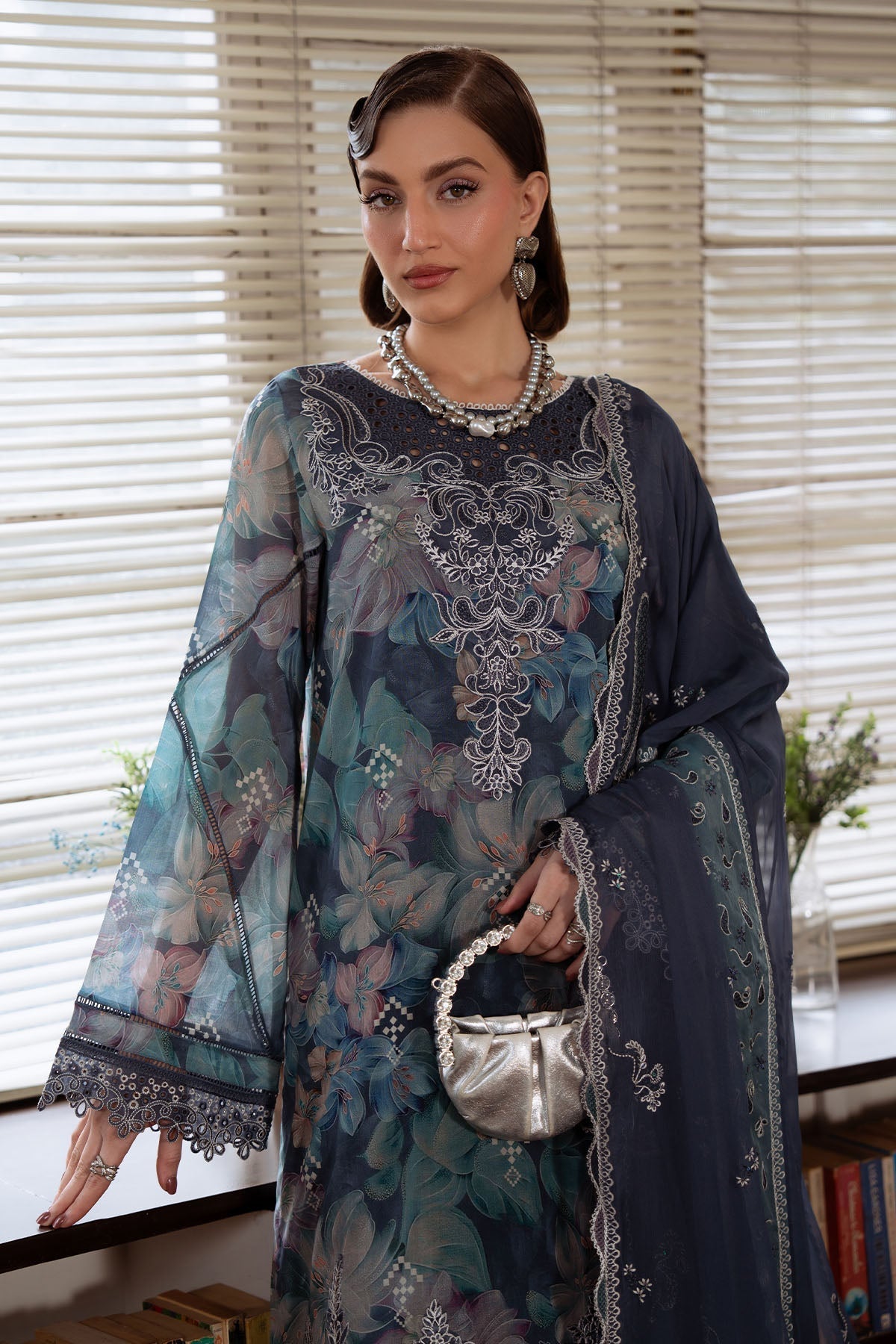 Nureh | Swiss Lawn | NS-162-Brand:Nureh-Type:Ladies Clothes-Gray-Lawn-House of Maryam- Buy in UK, USA