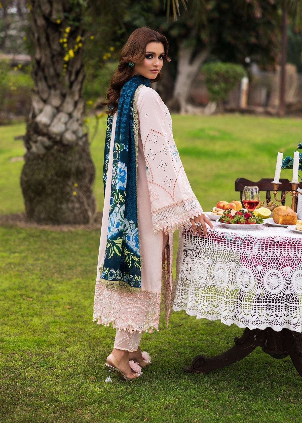 Paras by Pasha | Bloom and Beyond | Coral Bloom-Brand:Paras by Pasha-Type:Ladies Clothes-Pale Peach-Chikankari Lawn-House of Maryam- Buy in UK, USA