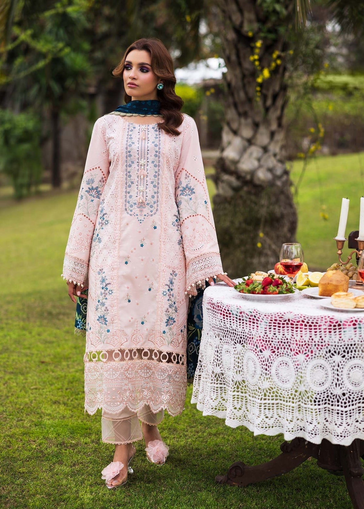 Paras by Pasha | Bloom and Beyond | Coral Bloom-Brand:Paras by Pasha-Type:Ladies Clothes-Pale Peach-Chikankari Lawn-House of Maryam- Buy in UK, USA