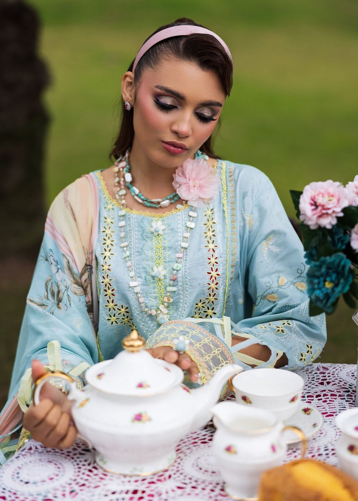 Paras by Pasha | Bloom and Beyond | Crystal Bloom-Brand:Paras by Pasha-Type:Ladies Clothes-Aqua-Lawn-House of Maryam- Buy in UK, USA