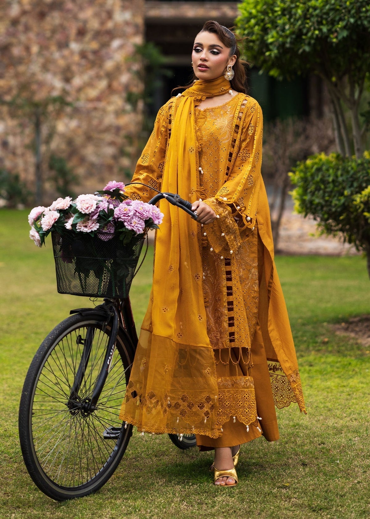 Paras by Pasha | Bloom and Beyond | Marigold Bloom-Brand:Paras by Pasha-Type:Ladies Clothes-Mustard Yellow-Chikankari-House of Maryam- Buy in UK, USA