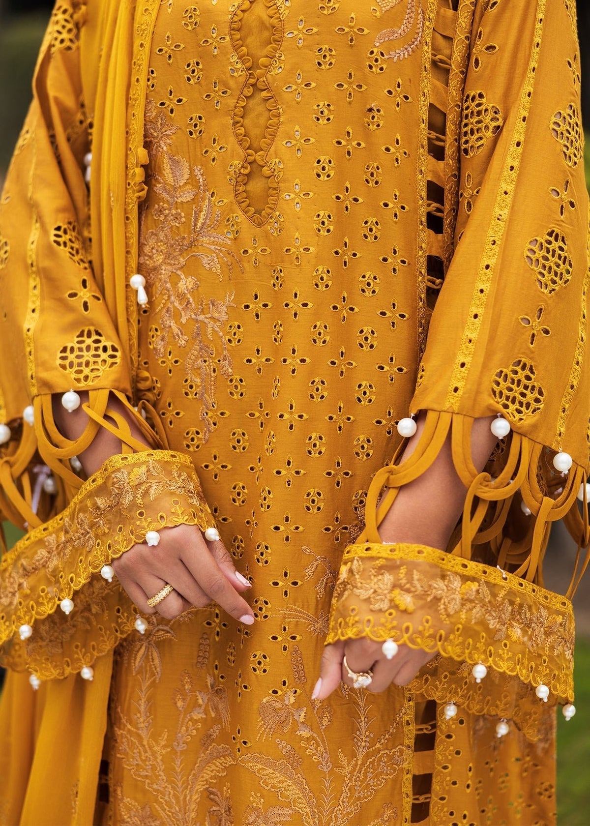 Paras by Pasha | Bloom and Beyond | Marigold Bloom-Brand:Paras by Pasha-Type:Ladies Clothes-Mustard Yellow-Chikankari-House of Maryam- Buy in UK, USA