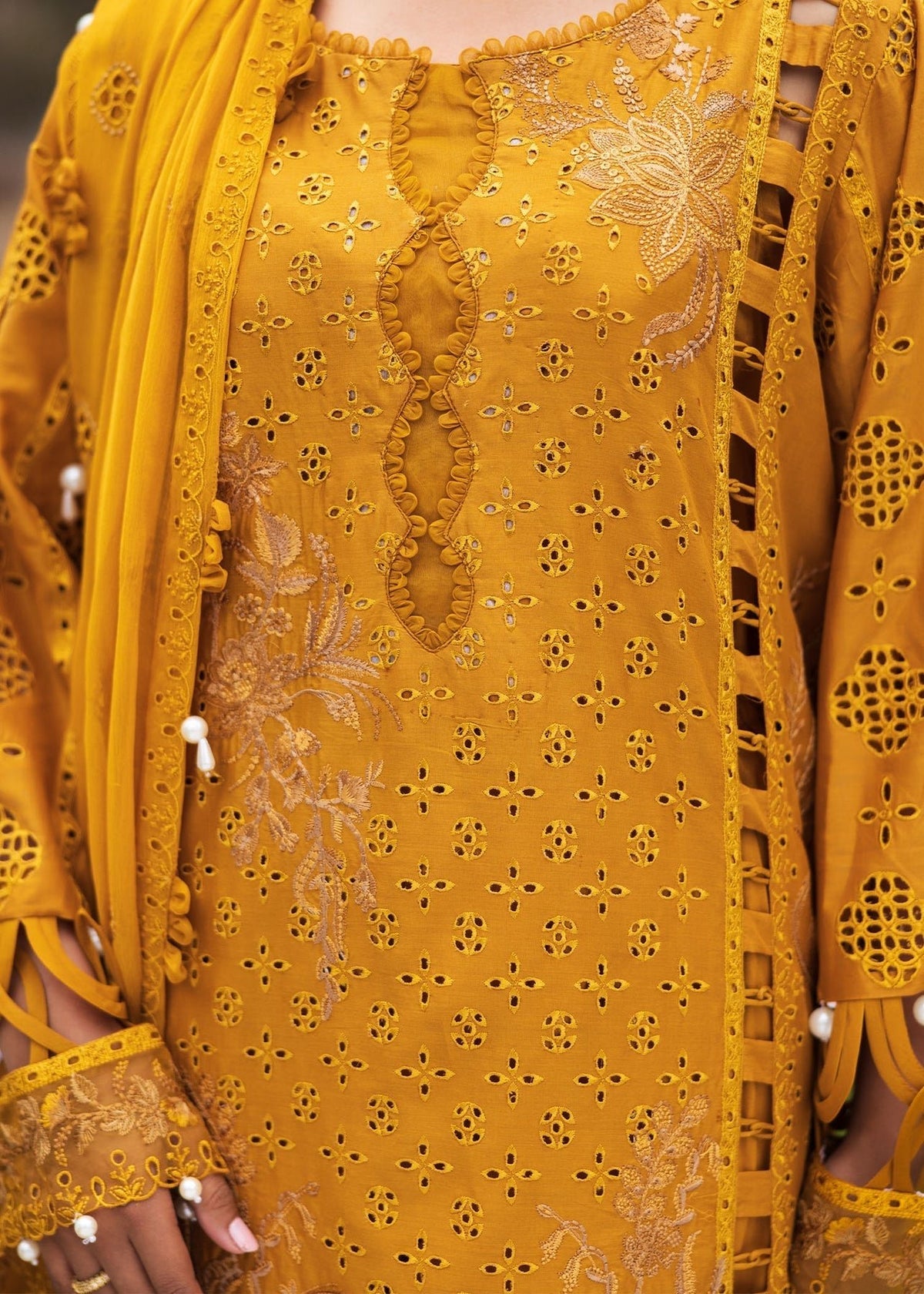 Paras by Pasha | Bloom and Beyond | Marigold Bloom-Brand:Paras by Pasha-Type:Ladies Clothes-Mustard Yellow-Chikankari-House of Maryam- Buy in UK, USA
