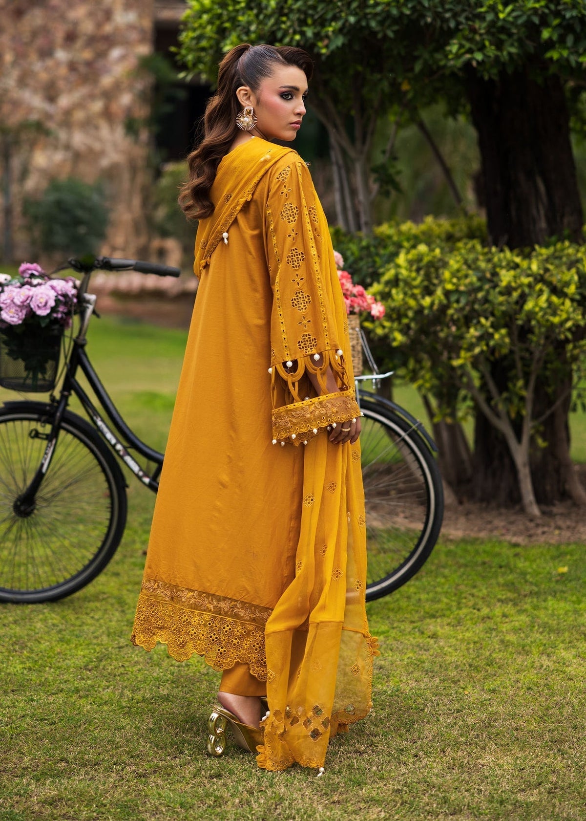 Paras by Pasha | Bloom and Beyond | Marigold Bloom-Brand:Paras by Pasha-Type:Ladies Clothes-Mustard Yellow-Chikankari-House of Maryam- Buy in UK, USA