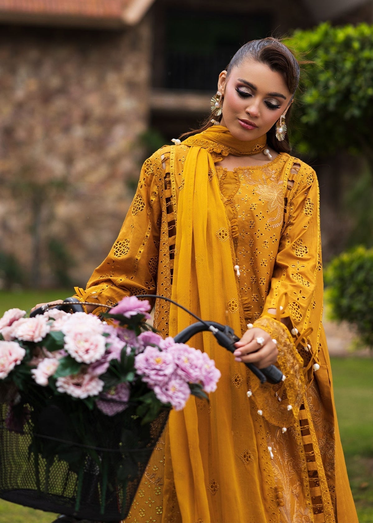 Paras by Pasha | Bloom and Beyond | Marigold Bloom-Brand:Paras by Pasha-Type:Ladies Clothes-Mustard Yellow-Chikankari-House of Maryam- Buy in UK, USA