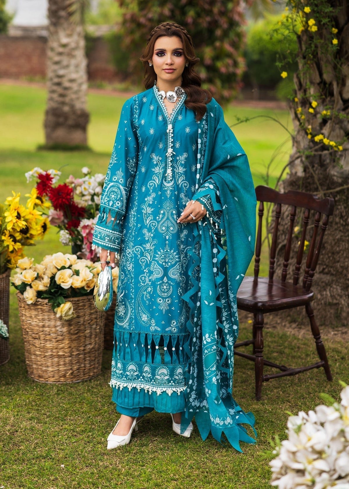 Paras by Pasha | Bloom and Beyond | Sapphire Bloom-Brand:Paras by Pasha-Type:Ladies Clothes-Teal Blue-Lawn-House of Maryam- Buy in UK, USA