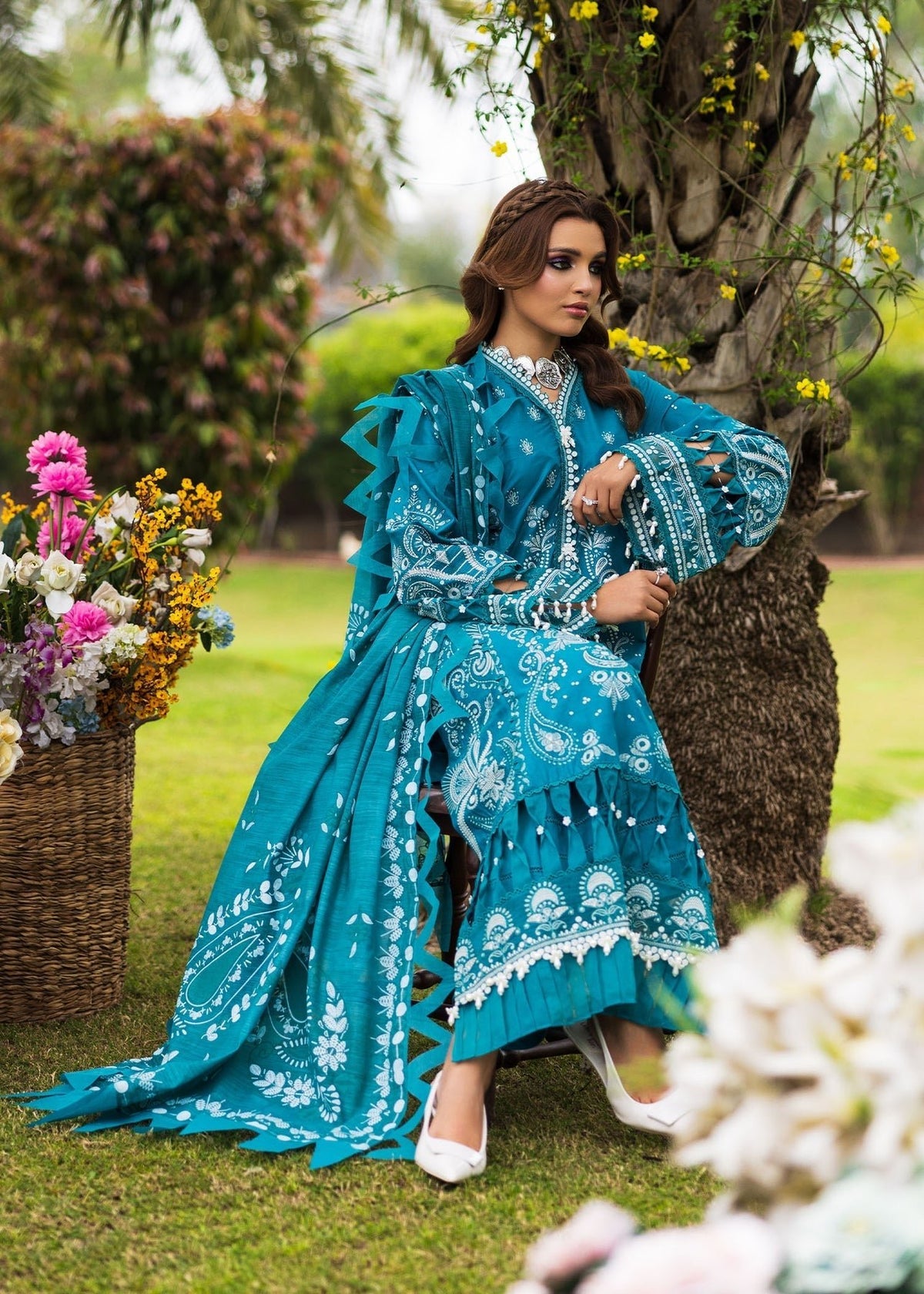 Paras by Pasha | Bloom and Beyond | Sapphire Bloom-Brand:Paras by Pasha-Type:Ladies Clothes-Teal Blue-Lawn-House of Maryam- Buy in UK, USA