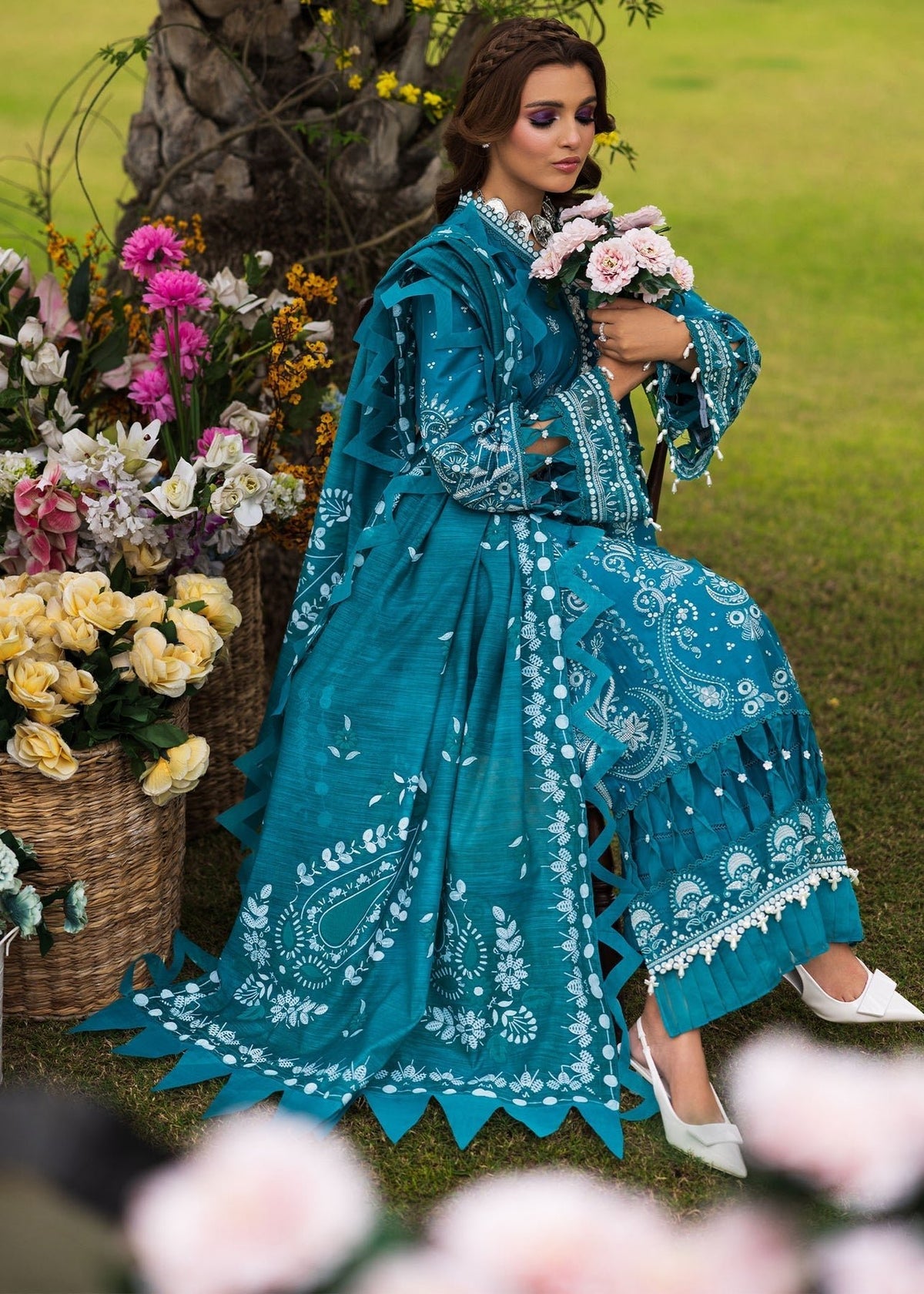 Paras by Pasha | Bloom and Beyond | Sapphire Bloom-Brand:Paras by Pasha-Type:Ladies Clothes-Teal Blue-Lawn-House of Maryam- Buy in UK, USA