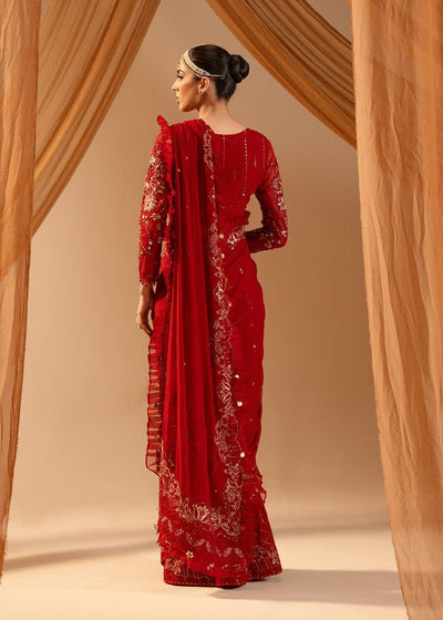 Paras by Pasha | Noor -e- Jahan Saree Collection | Laal-e-Jahan-Brand:Paras by Pasha-Type:Ladies Clothes-Crimson-Chiffon-House of Maryam- Buy in UK, USA