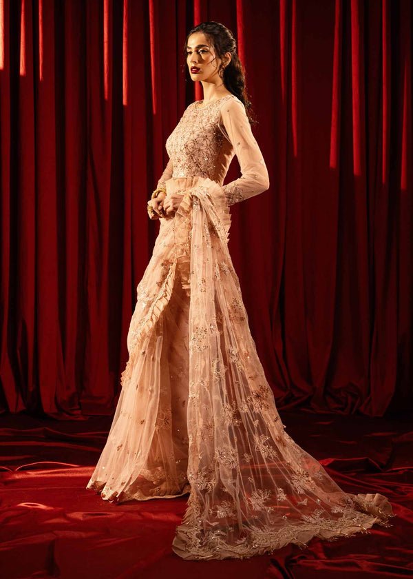 Paras by Pasha | Noor -e- Jahan Saree Collection | Shab-e-Gulabi-Brand:Paras by Pasha-Type:Ladies Clothes-Light Pink-Net-House of Maryam- Buy in UK, USA
