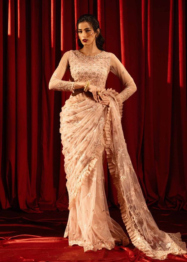 Paras by Pasha | Noor -e- Jahan Saree Collection | Shab-e-Gulabi-Brand:Paras by Pasha-Type:Ladies Clothes-Light Pink-Net-House of Maryam- Buy in UK, USA