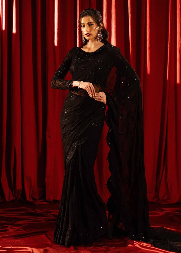 Paras by Pasha | Noor -e- Jahan Saree Collection | Shab-e-Noor-Brand:Paras by Pasha-Type:Ladies Clothes-Black-Chiffon-House of Maryam- Buy in UK, USA