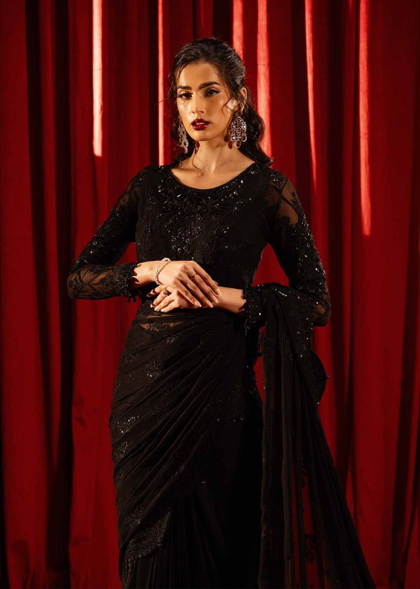 Paras by Pasha | Noor -e- Jahan Saree Collection | Shab-e-Noor-Brand:Paras by Pasha-Type:Ladies Clothes-Black-Chiffon-House of Maryam- Buy in UK, USA