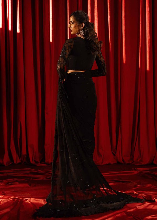 Paras by Pasha | Noor -e- Jahan Saree Collection | Shab-e-Noor-Brand:Paras by Pasha-Type:Ladies Clothes-Black-Chiffon-House of Maryam- Buy in UK, USA