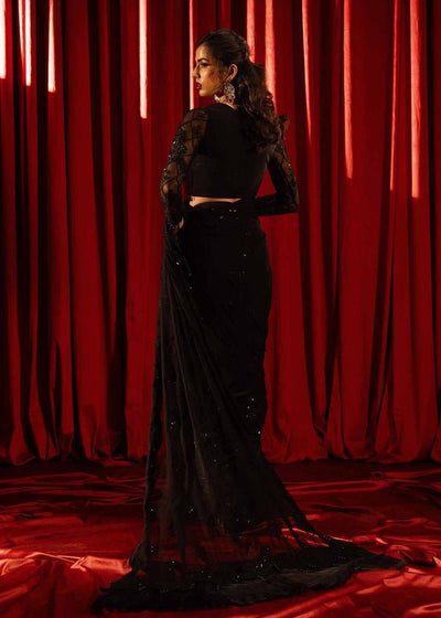 Paras by Pasha | Noor -e- Jahan Saree Collection | Shab-e-Noor-Brand:Paras by Pasha-Type:Ladies Clothes-Black-Chiffon-House of Maryam- Buy in UK, USA