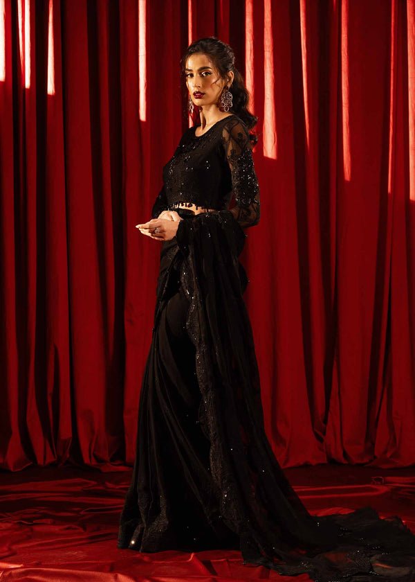 Paras by Pasha | Noor -e- Jahan Saree Collection | Shab-e-Noor-Brand:Paras by Pasha-Type:Ladies Clothes-Black-Chiffon-House of Maryam- Buy in UK, USA
