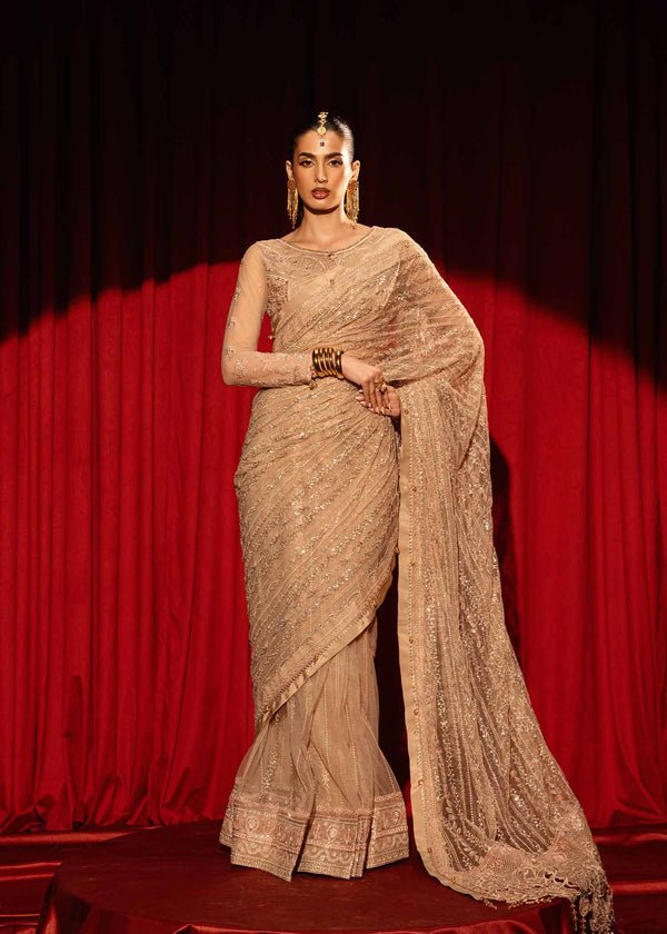 Paras by Pasha | Noor -e- Jahan Saree Collection | Zar-e-Sahar-Brand:Paras by Pasha-Type:Ladies Clothes-Ivory-Net-House of Maryam- Buy in UK, USA