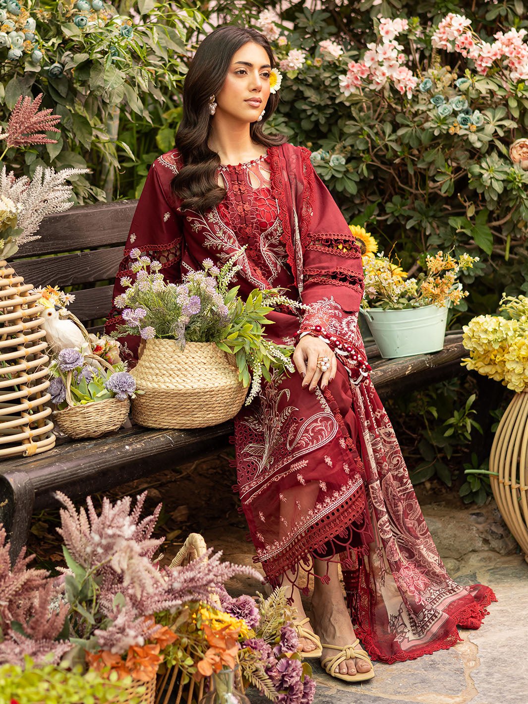 Parishay | Shangrila Luxury Lawn | SHR - 01-Brand:Parishay-Type:Ladies Clothes-Maroon-Lawn-House of Maryam- Buy in UK, USA