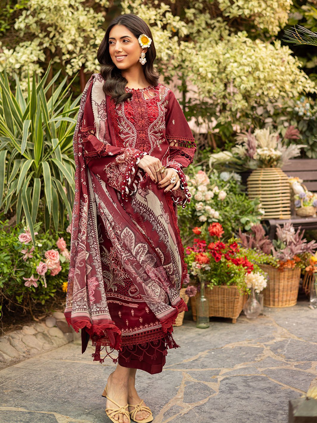 Parishay | Shangrila Luxury Lawn | SHR - 01-Brand:Parishay-Type:Ladies Clothes-Maroon-Lawn-House of Maryam- Buy in UK, USA