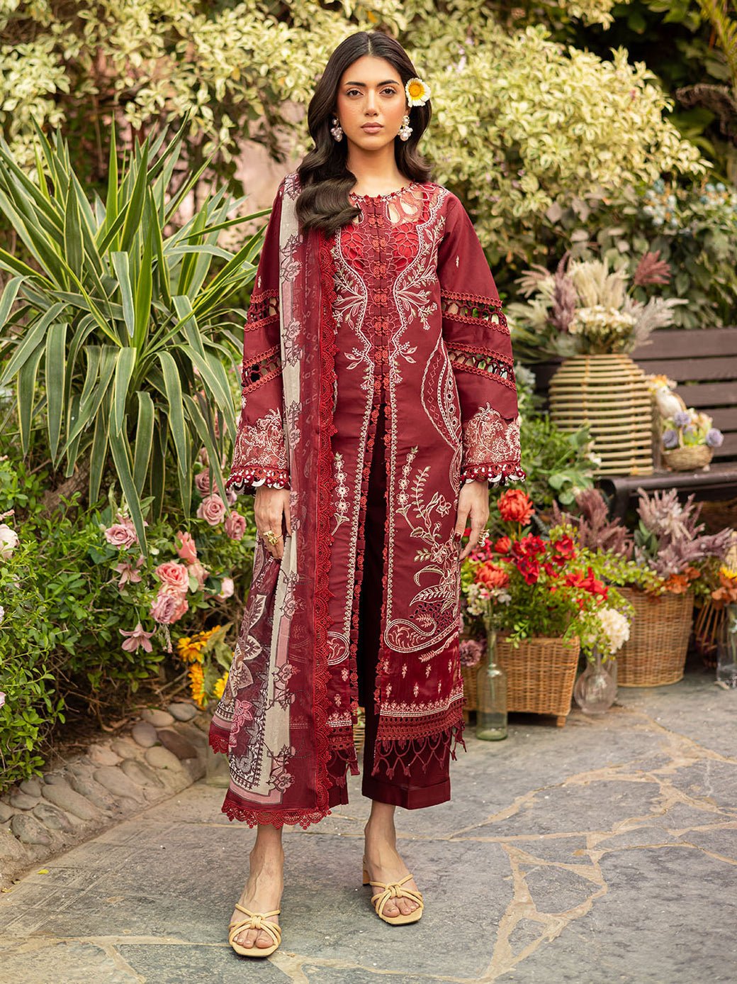 Parishay | Shangrila Luxury Lawn | SHR - 01-Brand:Parishay-Type:Ladies Clothes-Maroon-Lawn-House of Maryam- Buy in UK, USA
