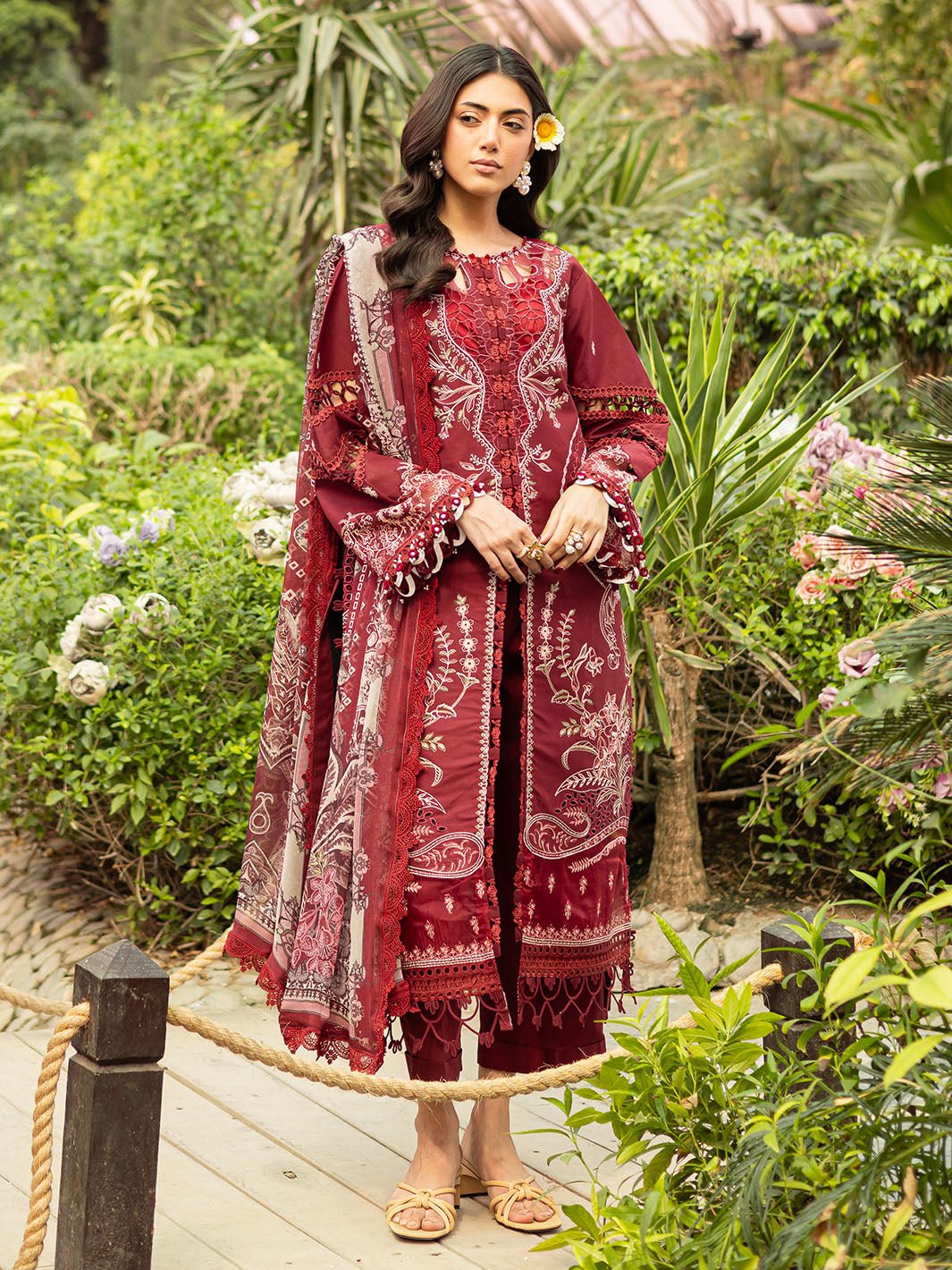 Parishay | Shangrila Luxury Lawn | SHR - 01-Brand:Parishay-Type:Ladies Clothes-Maroon-Lawn-House of Maryam- Buy in UK, USA
