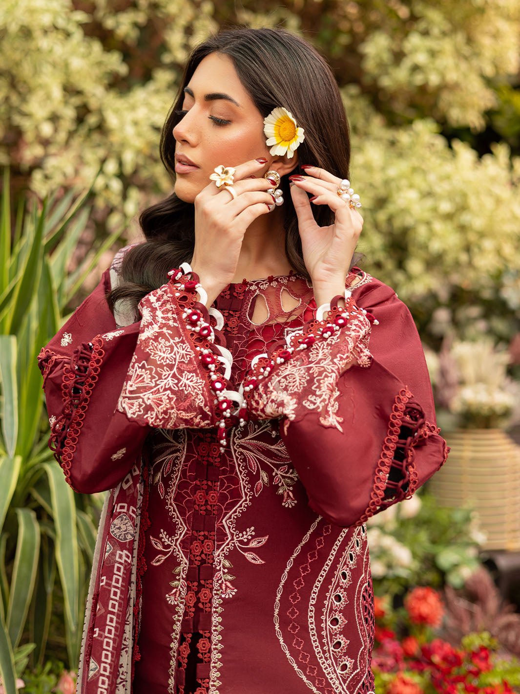 Parishay | Shangrila Luxury Lawn | SHR - 01-Brand:Parishay-Type:Ladies Clothes-Maroon-Lawn-House of Maryam- Buy in UK, USA