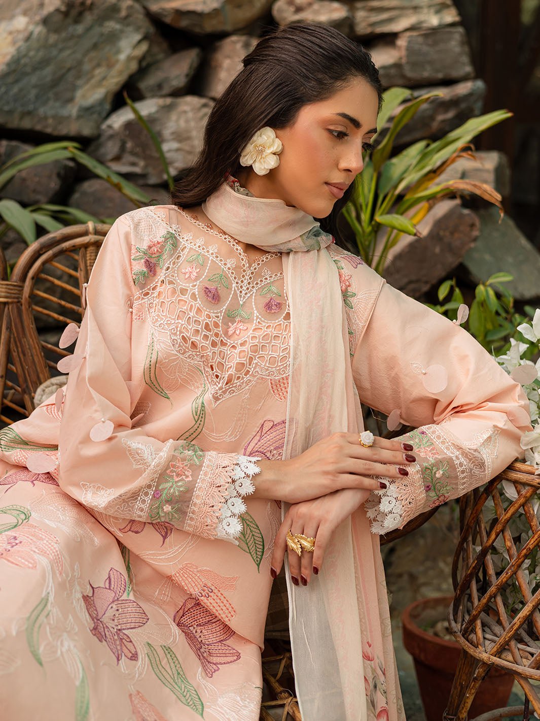 Parishay | Shangrila Luxury Lawn | SHR - 06-Brand:Parishay-Type:Ladies Clothes-Pale Peach-Lawn-House of Maryam- Buy in UK, USA