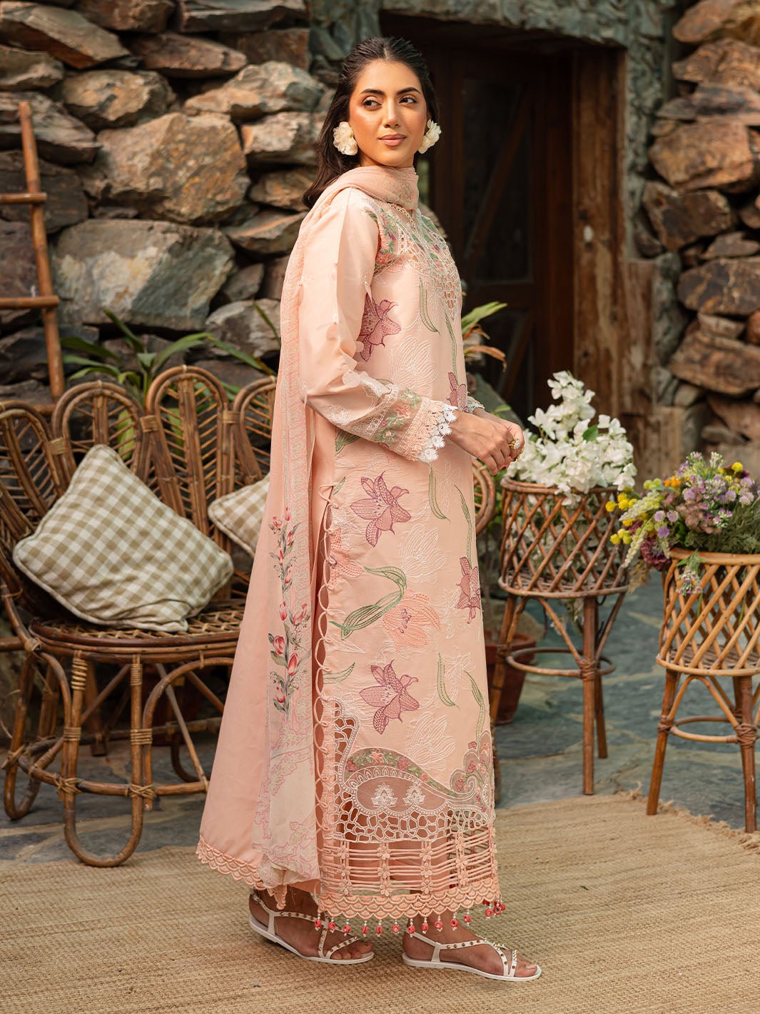 Parishay | Shangrila Luxury Lawn | SHR - 06-Brand:Parishay-Type:Ladies Clothes-Pale Peach-Lawn-House of Maryam- Buy in UK, USA