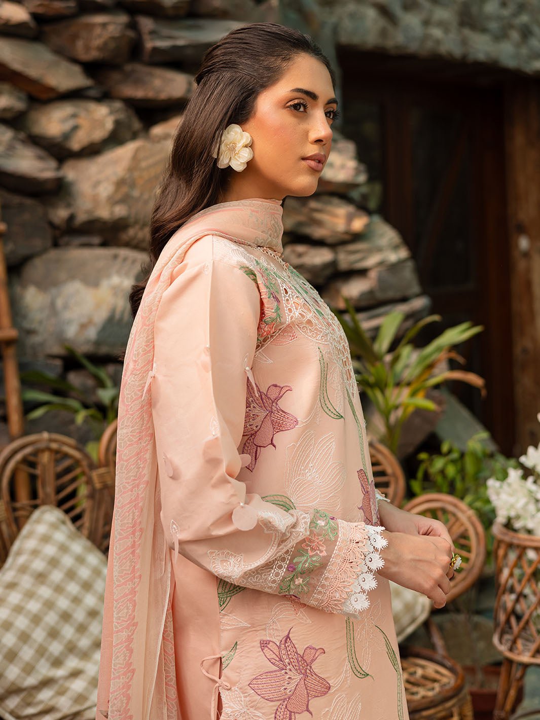Parishay | Shangrila Luxury Lawn | SHR - 06-Brand:Parishay-Type:Ladies Clothes-Pale Peach-Lawn-House of Maryam- Buy in UK, USA
