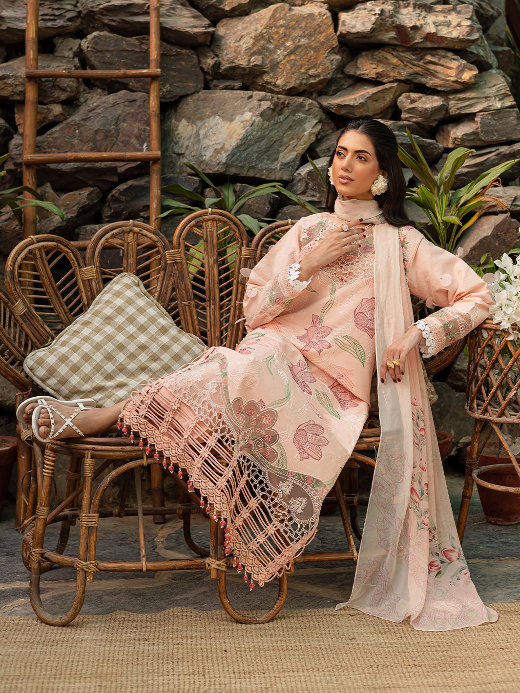 Parishay | Shangrila Luxury Lawn | SHR - 06-Brand:Parishay-Type:Ladies Clothes-Pale Peach-Lawn-House of Maryam- Buy in UK, USA