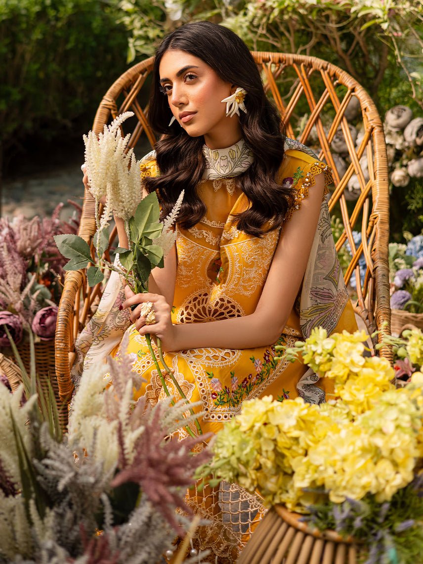 Parishay | Shangrila Luxury Lawn | SHR - 09-Brand:Parishay-Type:Ladies Clothes-Yellow-Lawn-House of Maryam- Buy in UK, USA