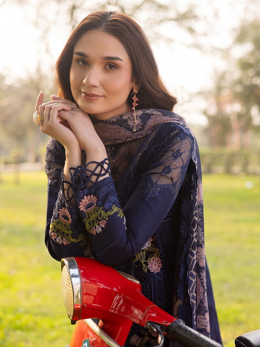 Parishay | Shangrila Luxury Lawn | SHR - 11-Brand:Parishay-Type:Ladies Clothes-Navy-Lawn-House of Maryam- Buy in UK, USA