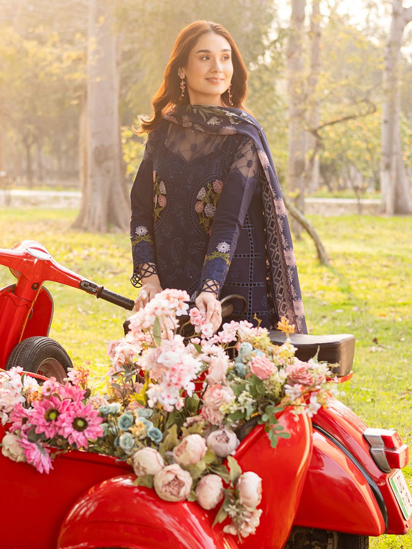 Parishay | Shangrila Luxury Lawn | SHR - 11-Brand:Parishay-Type:Ladies Clothes-Navy-Lawn-House of Maryam- Buy in UK, USA