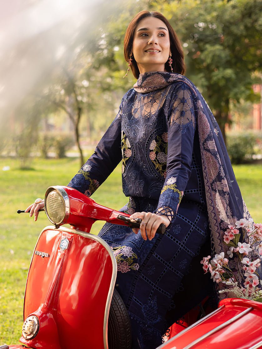 Parishay | Shangrila Luxury Lawn | SHR - 11-Brand:Parishay-Type:Ladies Clothes-Navy-Lawn-House of Maryam- Buy in UK, USA