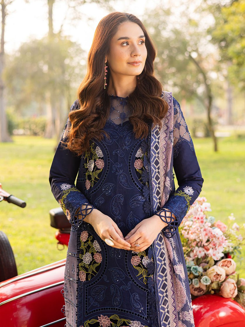 Parishay | Shangrila Luxury Lawn | SHR - 11-Brand:Parishay-Type:Ladies Clothes-Navy-Lawn-House of Maryam- Buy in UK, USA