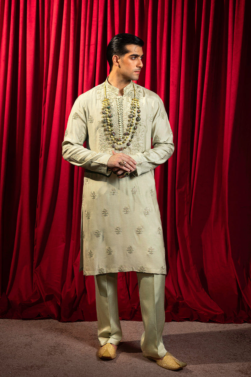 Republic By Omar Farooq | Luxury Rtw | Pastel Green Kurta Pajama -  Republic by Omar Farooq Luxury RTW - Original Designer Dress - House of Maryam