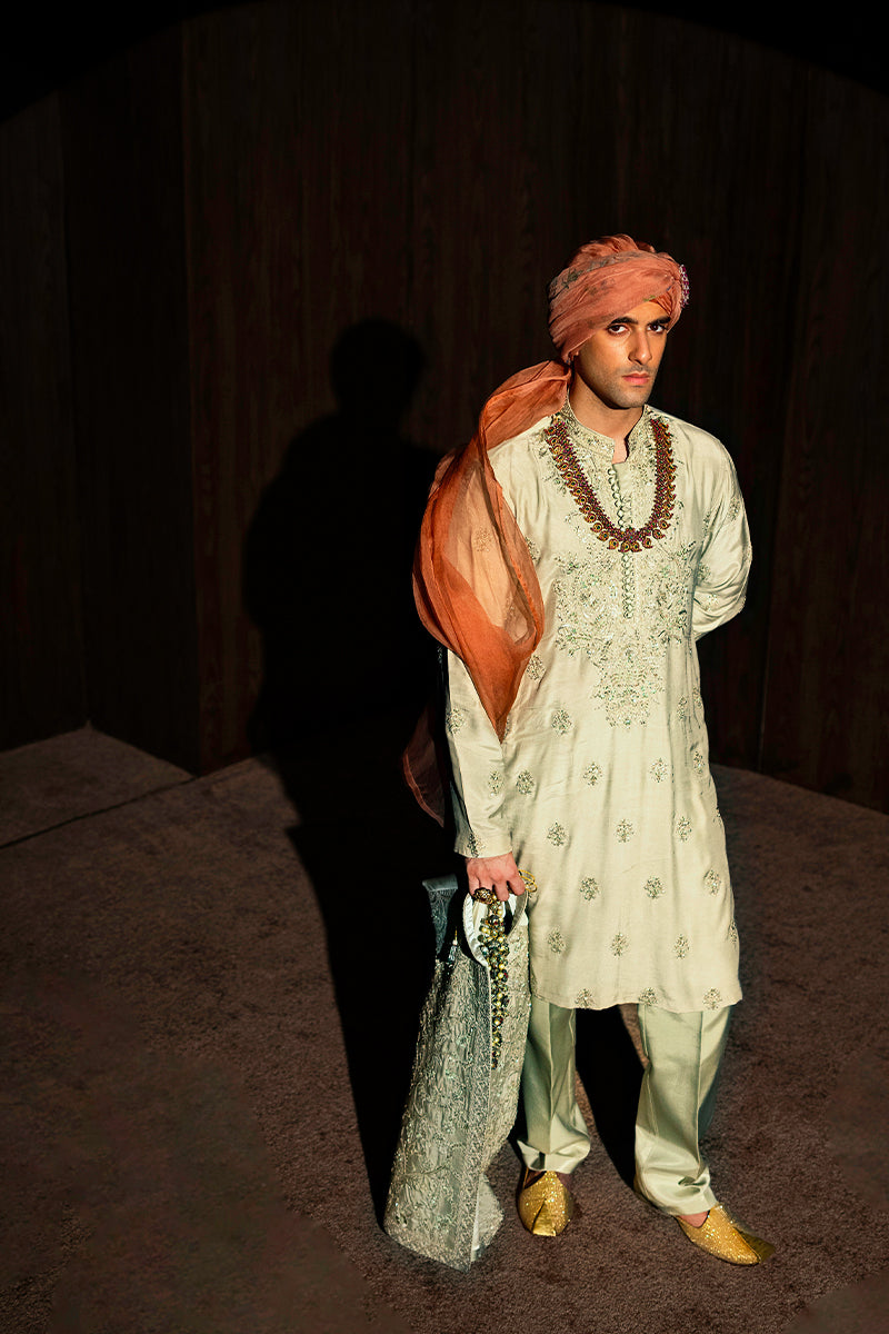 Republic By Omar Farooq | Luxury Rtw | Pastel Green Kurta Pajama