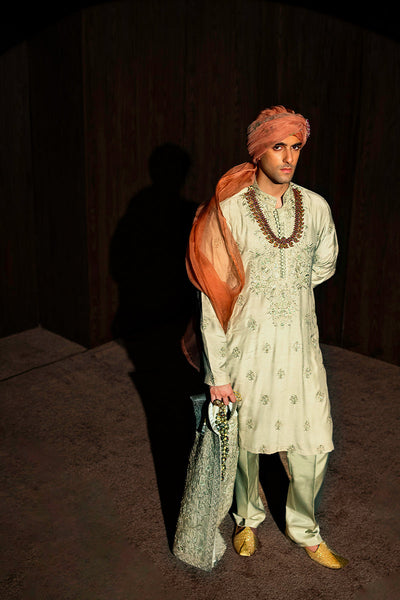 Republic By Omar Farooq | Luxury Rtw | Pastel Green Kurta Pajama -  Republic by Omar Farooq Luxury RTW - Original Designer Dress - House of Maryam