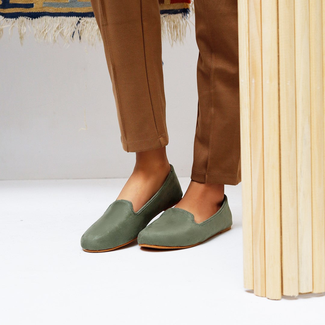 Olive Green Loafers by House of Maryam - House of Maryam