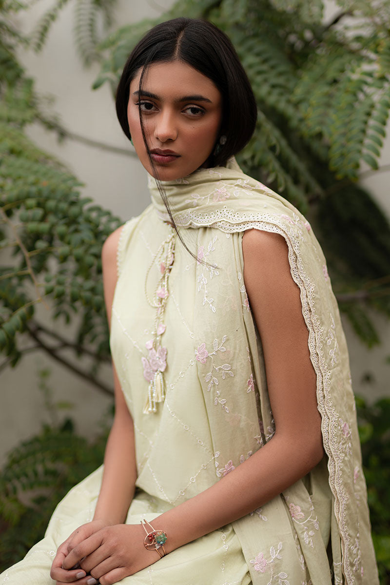Cross Stitch | Mahiri Lawn 25 | CANARY GREEN -  Cross Stitch Ladies Clothes - Original Designer Dress - House of Maryam