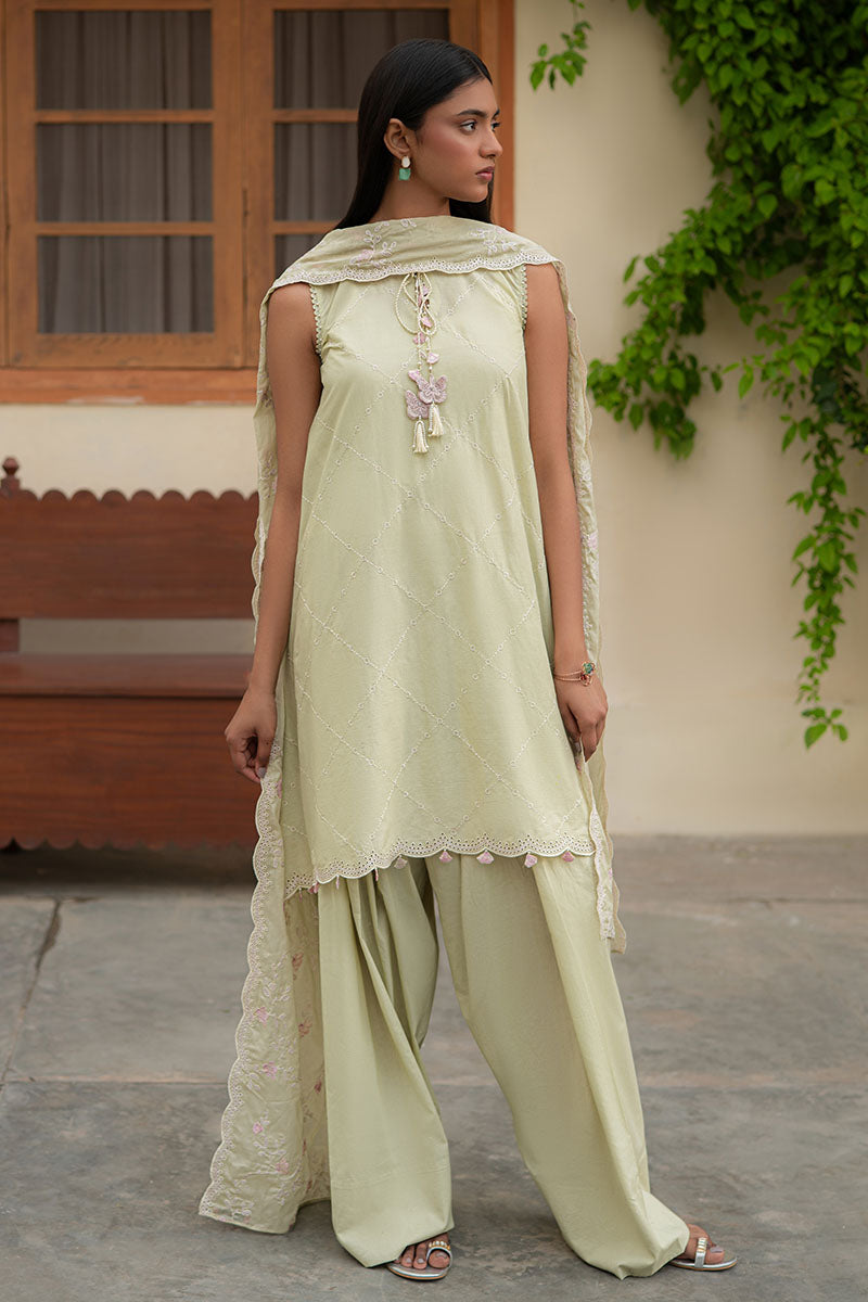 Cross Stitch | Mahiri Lawn 25 | CANARY GREEN -  Cross Stitch Ladies Clothes - Original Designer Dress - House of Maryam