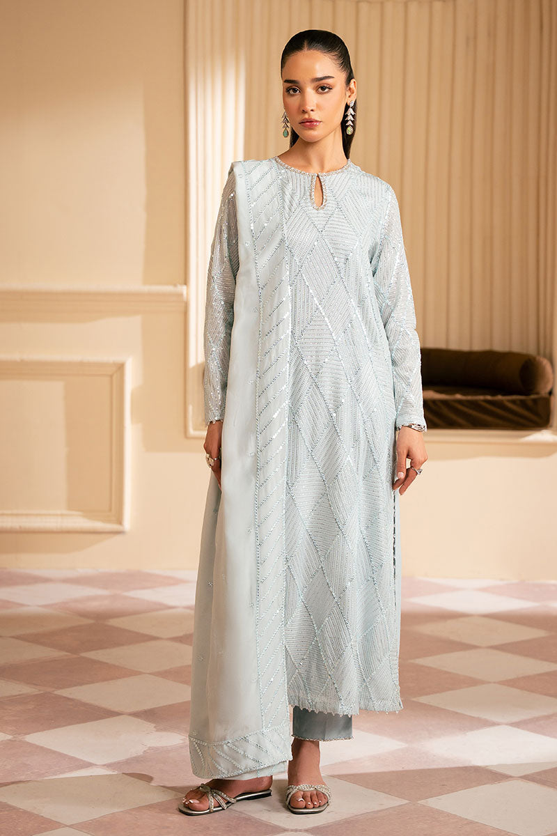 Cross Stitch | Luxury Pret | Ice Blue-3PC (Shirt, Trouser & Dupatta)-1