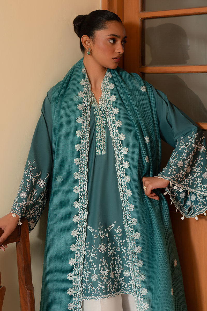 Cross Stitch | Mahiri Lawn 25 | TEAL DREAM -  Cross Stitch Ladies Clothes - Original Designer Dress - House of Maryam