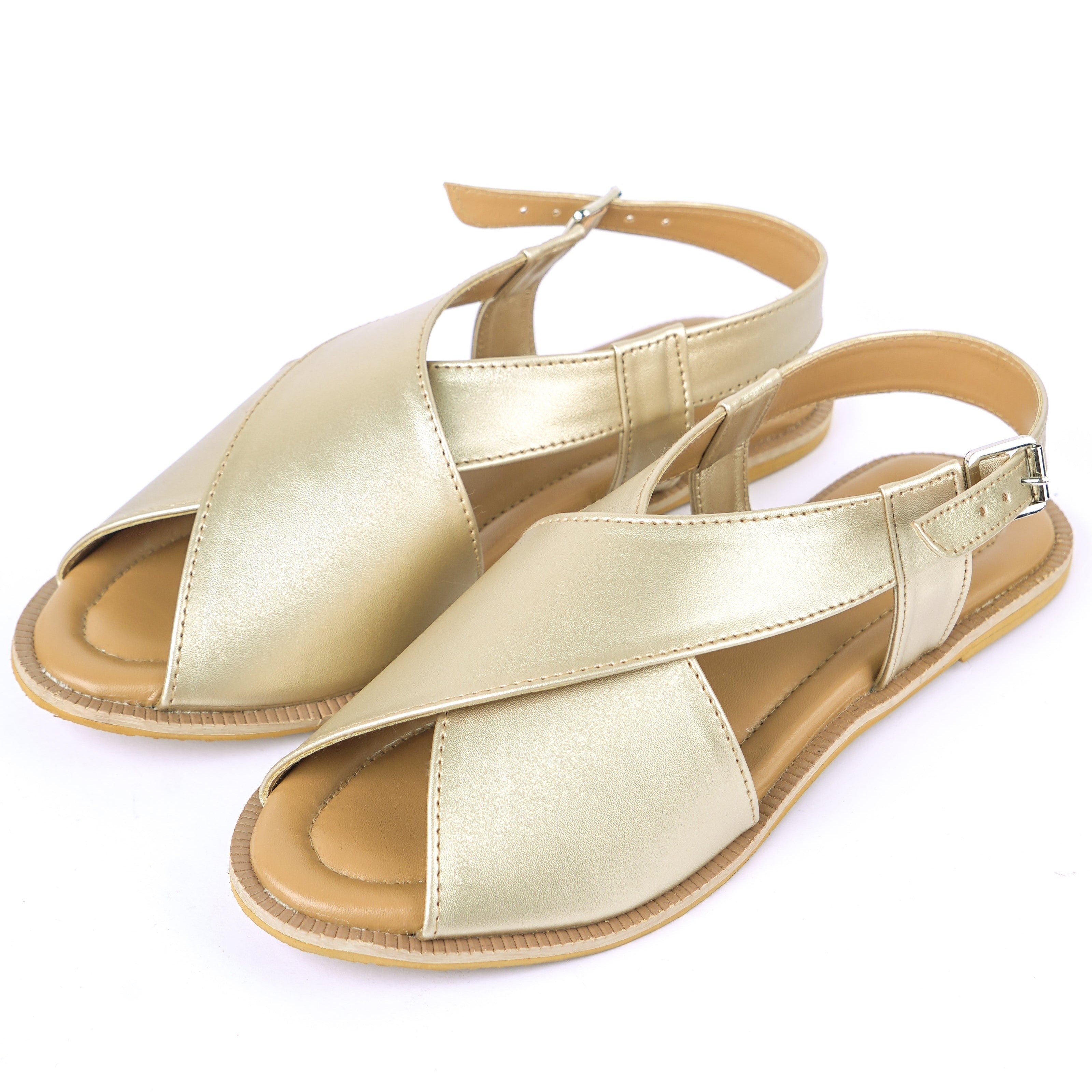 Plain Gold Peshawari Chappal by House of Maryam - House of Maryam